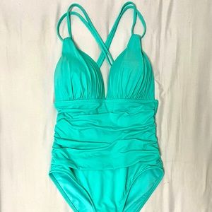 La Blanca, Turquoise Cross Back Swimsuit